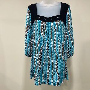 NWOT New Directions Blue and black jeweled blouse. Size L large 12/14